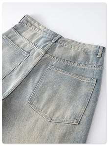 Jean en denim streetwear personnalisé de haute qualité, coupe large, délavé clair, avec logo de designer, coupe droite, style baggy pour homme, vente en gros - Product Image 6