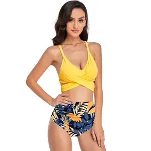 MOTE-ZC232 Wholesale Summer High Waist Lace Up Swimsuit Plus Size Swimwear Print Sexy Indian Women Bikini