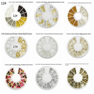 SunelPort - Plato Giratorio <span class=keywords><strong>de</strong></span> 12 Compartimentos para Manicura, Joyería 3D, Remaches Metálicos, Diamantes Planos Dorados, Gotas, Triángulos, <span class=keywords><strong>Puntos</strong></span>, Rectángulos, Adornos Geométricos Brillantes - Product Image 5