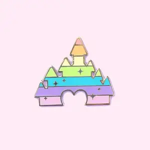 Factory Supplier Magic Rainbow Castle Heart Love Building Silver Metal Love is Love Badge Custom Hard Enamel Pins Gift