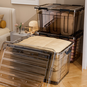 Plastic Transparent Storage Box With Lid Rectangle Clothing Organizer Extra Large Size Household Use Solid Color - Product Image 2