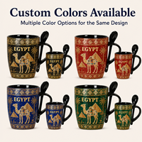 Souvenirs d'Égypte ancienne africaine, articles cadeaux en céramique, tasse à café avec cuillère, design mosaïque pyramide et chameau, personnalisable OEM ODM, vente en gros