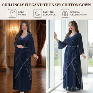 Navy Rhinestone Muslim Abaya <b>for</b> Women Formal <b>Eid</b> OEM Collection - Product Image 4