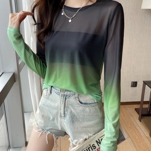 Modisches Ombre-Netz-Langarm-T-Shirt für Damen, Netz-Bluse, T-Shirts, Damenbekleidung, G-Langarm-Bluse - Product Image 3