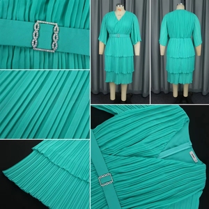 Eleganti Abiti Estivi da Chiesa per Donne, Casual Chic con <span class=keywords><strong>Maniche</strong></span> a Campana, Scollo a V, <span class=keywords><strong>3</strong></span> Strati Plissettati, Vestito in Chiffon per Feste - Product Image 5