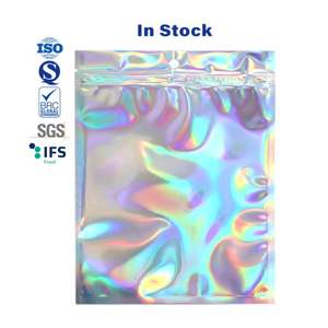 Mylar holographique plat clair PET/BOPP emballage avant refermable Ziplock sacs de stockage des aliments pochettes arc-en-ciel réutilisables réutilisables - Product Image 1