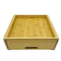 Support pour capsules de café en bambou, tiroir de rangement pour capsules, organisateur de sachets de thé avec panneau en verre noir pour la cuisine et le bureau