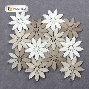 Di lusso Della Decorazione Della Parete di Marmo Daisy Modello Backsplash Bianco Italiano Carrrara A Getto D'acqua di Piastrelle di <span class=keywords><strong>Pietra</strong></span> di Marmo A <span class=keywords><strong>Mosaico</strong></span> a Forma di Fiore - Product Image 5