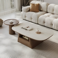 Table basse minimaliste du milieu du siècle avec plateau en pierre frittée et structure en noyer, rectangulaire, pour petit salon, nouveau style chinois