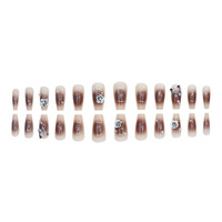 Faux ongles à presser longs, foncés, motif fleur de camélia et papillon, ornés de strass, élégants, amovibles, prêts à poser, pour kit de manucure DIY