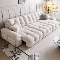 Canapé-lit électrique en tissu chenille, fonction zéro mur, style moderne et épuré, couleur crème, pour salon et home cinéma, télescopique 3 places, en bois
