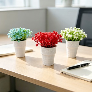 Mini plantes de gypsophile en pot, imitations de coupes à glace, fleurs artificielles, bonsaïs de bureau, pots de fleurs décoratifs bleus, rouges, roses - Product Image 2