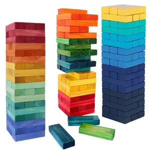 SamBlocks个性化Janga游戏54 pcs彩色木块堆叠儿童棋盘游戏4-8，翻滚塔游戏