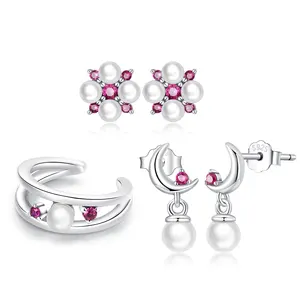 SHIERO Sterling 925 Silver Jewelry Combo Set for Women Fashion Designer Pearl Earrings Jewellery