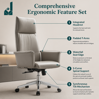 Chaise de direction à dossier haut, revêtement en cuir, soutien lombaire, appui-tête réglable, chaise pivotante à roulettes pour bureau et réception