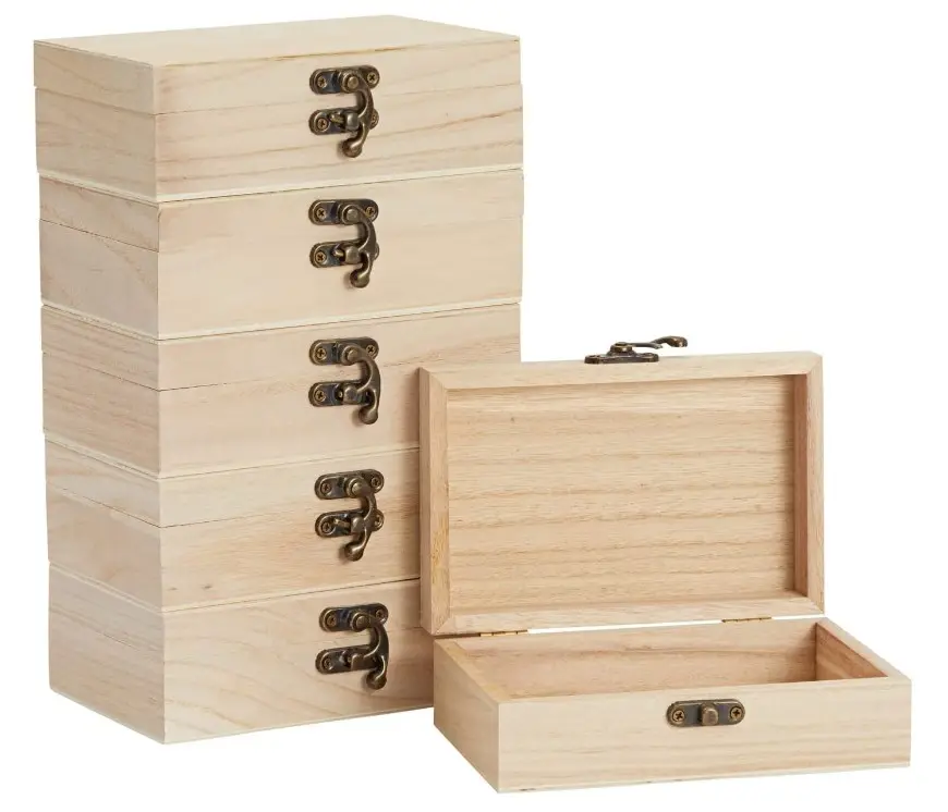 Unfinished Wooden Boxes For Crafts With Hinged Lids And Front Clasps Small Size To Hold Jewelry Keys Stickers Playing Cards
