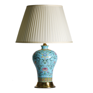 Lampe de table en céramique florale Famille Rose Jaune Impérial, style palais, décoration de salon - Product Image 4