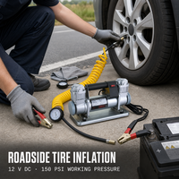 Compresseur d'air pour voiture WZAUTO à double cylindre, 12 V CC, ABS, avec manomètre numérique et lumière d'urgence, 150 PSI
