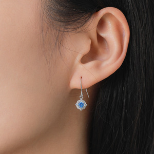 Round <b>Blue</b> Cubic Zirconia Halo Jewelry Set Vintage Flower <b>Necklace</b> Fish Hook Dangle Earrings Women Bridal 2Pcs Set - Product Image 6