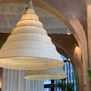 Modern Minimalist Fabric Pendant <b>Light</b> White Round Six-Head Chandelier For Living Room And <b>Dining</b> Room - Product Image 1