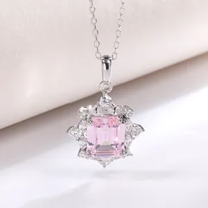 Collier en zircon CZ rose avec pendentif fleur en argent 925 pour femmes