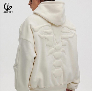 Gravvi Sweat à capuche surdimensionné en molleton épais 450 GSM, avec motif 3D en relief, motif colonne vertébrale, personnalisable OEM ODM, logo marque privée - Product Image 2