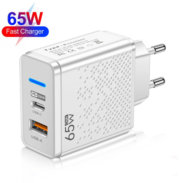 Gan 65W USB C Charger PD Type C Fast Charging Wall Adapter for iPhone 14 Xiaomi Samsung Macbook Quick Charge 3.0 Phone Charging
