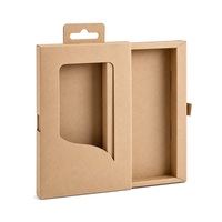 Boîte tiroir personnalisée en papier kraft avec fenêtre transparente pour étui de téléphone, emballage de vente en gros écologique avec languette de suspension, ODM OEM