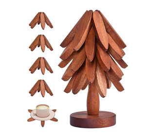 Set di sottobicchieri a forma di albero di Natale, 5 sottopentola in legno di <span class=keywords><strong>noce</strong></span> a forma di albero con supporto per piatti caldi (22,4 cm) - Product Image 1