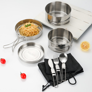 Chất lượng cao không dính 7 mảnh 304 thép không gỉ cắm trại ngoài trời Cookware sets với dao kéo - Product Image 5