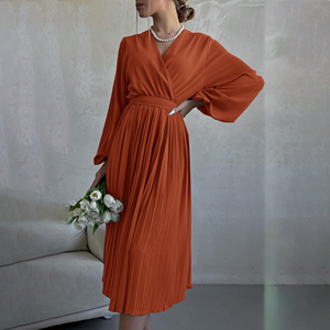 Nouvelle <span class=keywords><strong>Robe</strong></span> d'été personnalisée pour <span class=keywords><strong>femme</strong></span>, sexy, à manches bouffantes, col en V croisé, décontractée, élégante, florale, moulante, pour bal de promo - Product Image 3