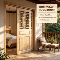 Wholesale Solid Fir Lattice Glass Sliding Door Natural Timber Sliding Door for House