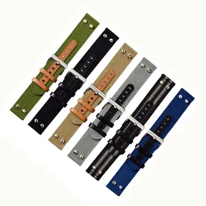 Classic Rivet Pilot Strap Premium Nylon Leather Hybrid Watch Band 2pcs Nato Watch Strap 20mm 22mm