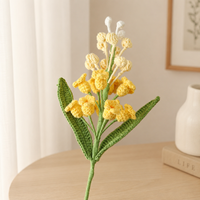 LUYI Bouquet de feuilles en laine crochetées écologiques, style féerique romantique, avec branches de fleurs de jacinthe de vigne, pour remise de diplôme et Noël