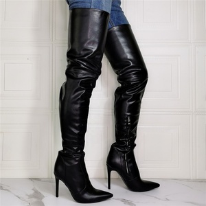 Bottes hautes pour femmes, à bout pointu, talon fin, moulantes, au-dessus du genou, avec fermeture éclair latérale, grandes tailles 47 - Product Image 2