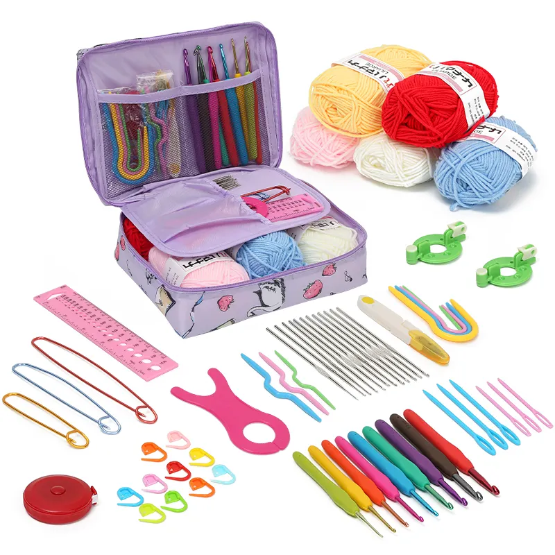 JP Portable Travel Knitting Bag Crochet Needle Kit Crochet Hook Set With Yarn Diy Crochet Kit For Beginners