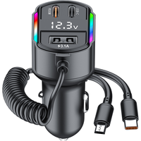 Chargeur de voiture portable USB Type-C PD 40W rapide avec câble rétractable et design pliable pour téléphone portable, ordinateur portable, montre connectée, appareil photo