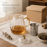 Théière en verre avec infuseur, compatible avec les plaques de cuisson, en acier inoxydable 304, avec infuseur amovible en verre borosilicate résistant à la chaleur, 400, 600, 800, 1000 ml