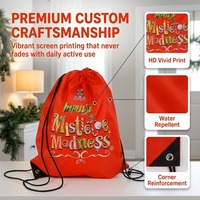 Tas Ransel Serut Poliester 210D Oranye Merah Grosir, Tas Tali Serut Motif Mistletoe, Tas Ransel Serut Natal Custom Grosir