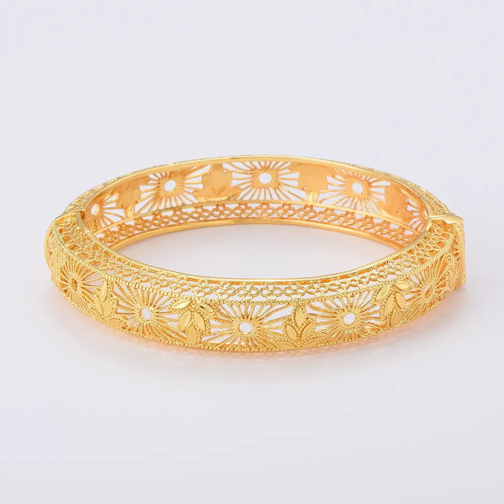 JH Custom Leaf Shape Jewellery Manufactory Trendy Women 18K Gold Plated Bangles Brass Copper Bangle