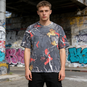 Camisetas personalizadas de alta calidad, de algodón suave, con hombros caídos, corte holgado, extragrandes, ecológicas, de 260 gramos, con estampado de camuflaje para hombre. - Product Image 1