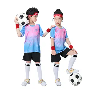 Set pakaian sepak bola anak-anak, motif perubahan bertahap warna cepat kering seragam olahraga permainan Pemuda