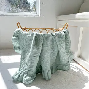 Coperta Swaddle per bebè con volant di colore puro 100% cotone coperta fasciante per neonato asciugamano per doccia per bambini coperte per dormire