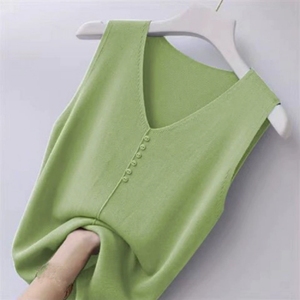 Camisole <span class=keywords><strong>grande</strong></span> <span class=keywords><strong>taille</strong></span> <span class=keywords><strong>gilet</strong></span> pour femmes col ample couvrant le ventre tricoté <span class=keywords><strong>sans</strong></span> manches Base chemise haut intérieur - Product Image 2