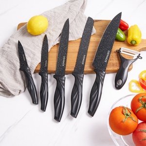 Lot de 6 couteaux de cuisine en acier inoxydable avec éplucheur, revêtement antiadhésif, lame noire, pour la découpe - Vente en gros - Product Image 6