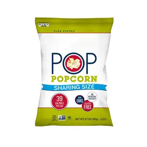 Sacchetto di chiusura posteriore per alimenti stampato personalizzato all'ingrosso pacchetto Snack sacchetti di imballaggio in plastica di alluminio per Popcorn sacchetto di cuscino per Popcorn