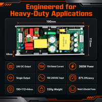 Alimentation à découpage à cadre ouvert 360W 24V 15A à sortie unique, carte nue AC/DC pour CNC, servo, industriel, OEM, ODM
