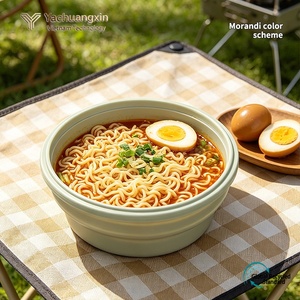 ชามบะหมี่ซิลิโคนพับได้พร้อมฝาปิด สีเขียว ชุดถ้วยราเมนสำเร็จรูปแบบพับได้ เป็นมิตรกับสิ่งแวดล้อม ใช้กลางแจ้งได้ - Product Image 3