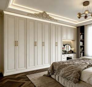 Wooden <b>Wardrobe</b> Bedroom Furniture With Sliding Doors and Built in Mirror Hanging Rods and Drawer Compartments for Clothes - Product Image 3