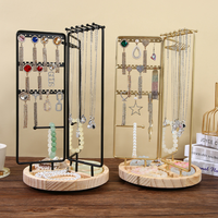 Support de présentation de bijoux en métal avec base en bois, pliable, rotatif, organisateur multi-compartiments pour comptoir de vente, modèle RY1310 CN